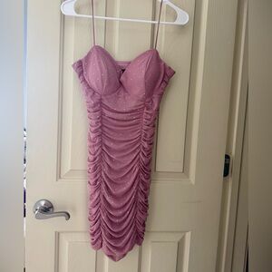 Windsor Ruched Spaghetti-Strap Mini Dress in Dusty Pink